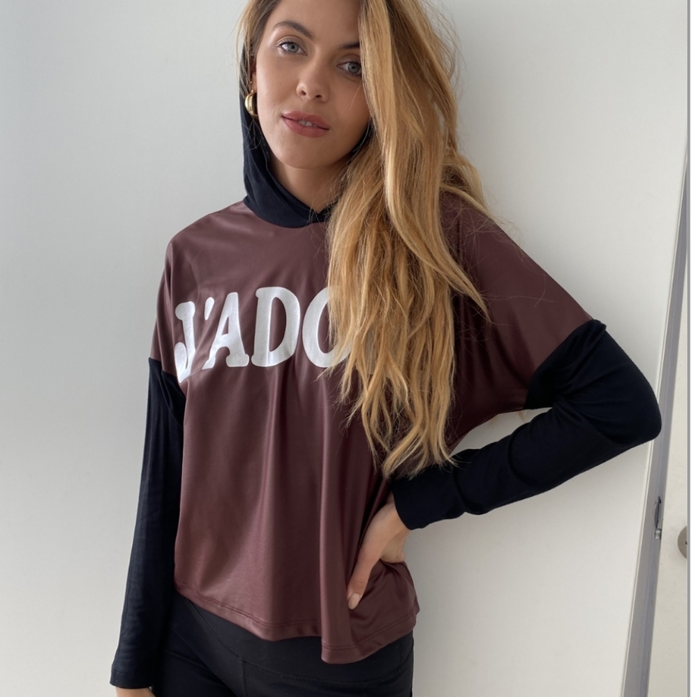 Burgundy and Black "J'ADORE" Silver Graphi…